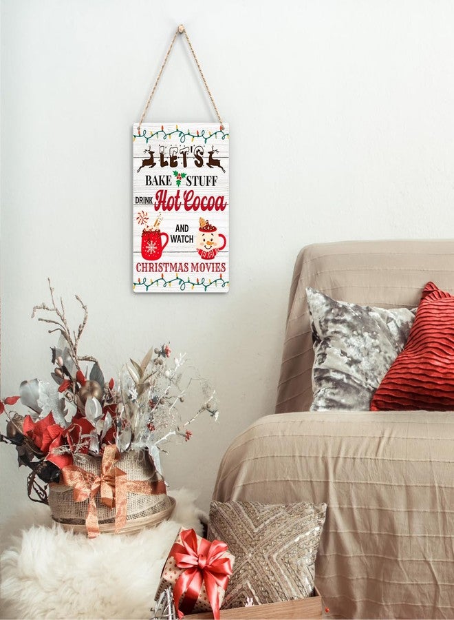 FREHVN Let'S Bake Stuff Drink Hot Cocoa And Watch Christmas Movies Wood Sign Winter Decoration Wooden Signs Rustic Hanging Plaque Home Wall Art 8" x 10" Sign Wall Decor for Farmhouse Home Kitchen - Image 3